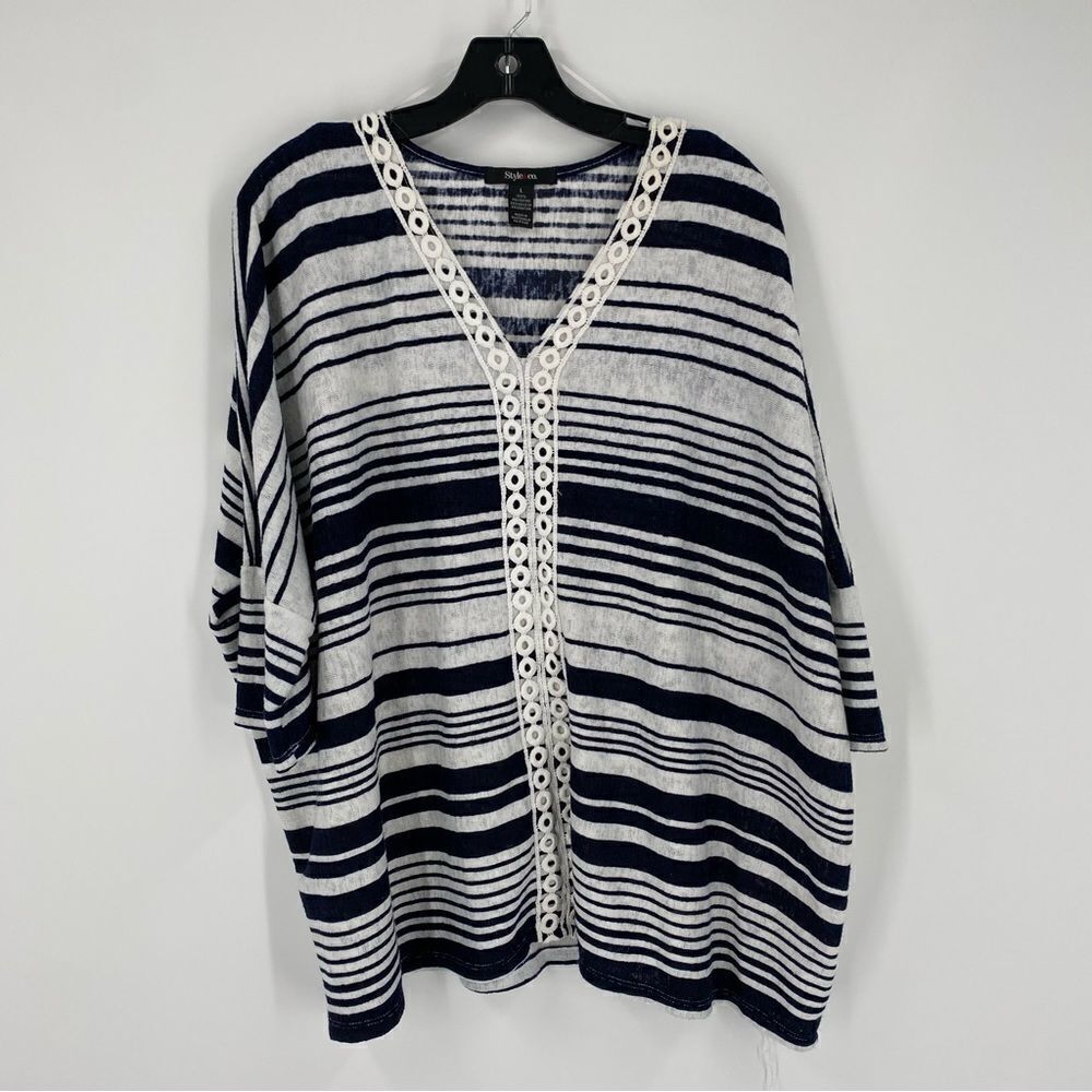 Style & Co. Women’s V Neck Dolman Sleeve Striped Oversized Blouse size L